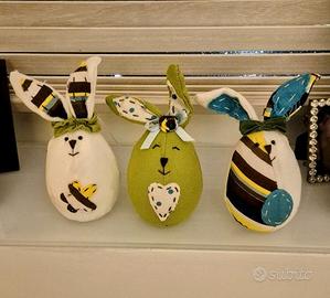 3 coniglietti decorazioni pasquali stoffa
