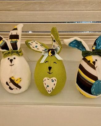 3 coniglietti decorazioni pasquali stoffa