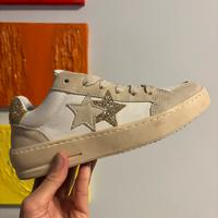 Sneakers nuove New star bianche e dorate pelle