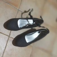 scarpe nere lurex da ragazza con tacco quadrato