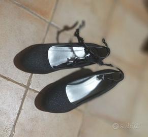 scarpe nere lurex da ragazza con tacco quadrato