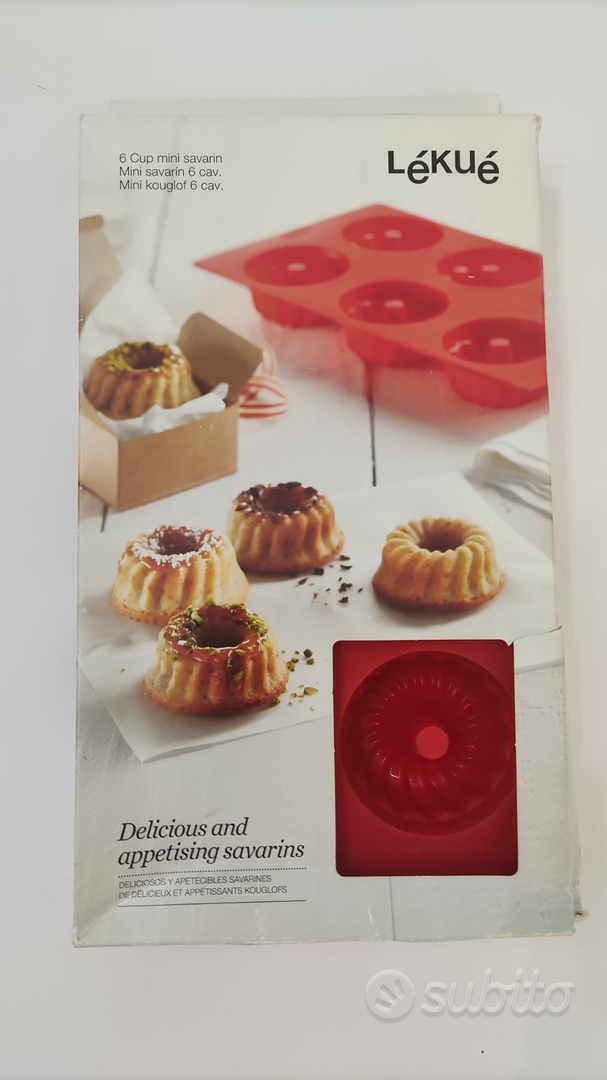 Lekue Silicone 6 Cavity Mini Savarin Baking Mold, Red