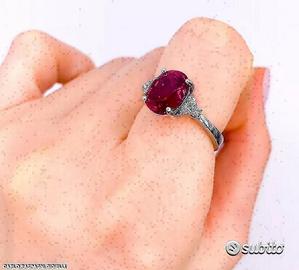 ANELLO ORO BIANCO 18kt. DIAMANTI E SIBERITE ROSA