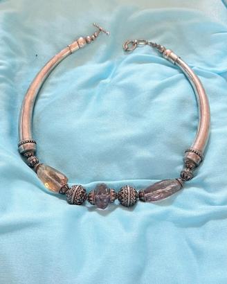 Collana etnica argento e pietre