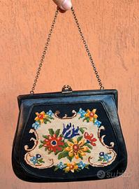 Borsetta vintage anni 60 pelle ricamo mano. Unico