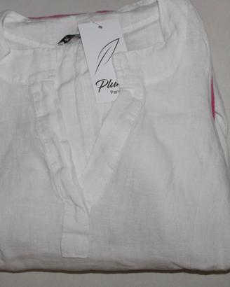 Abito in lino donna bianco e rosa fuxia