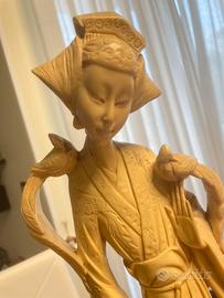 Statua Geisha Vintage A.60/70 Resina stile Avorio
