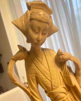 Statua Geisha Vintage A.60/70 Resina stile Avorio