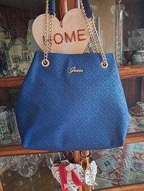 borsa blu in pelle guess 