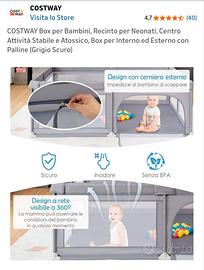 Box per Bambini COSTWAY 200x140cm XXL Grigio Scuro