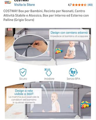 Box per Bambini COSTWAY 200x140cm XXL Grigio Scuro