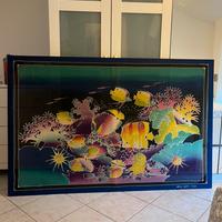Quadro stoffa dipinta Batik acquario