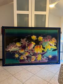 Quadro stoffa dipinta Batik acquario