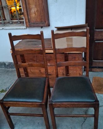 coppia sedie anni 50 legno e pelle