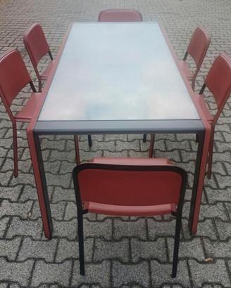 Set con tavolo da pranzo in cristallo e 6 sedie