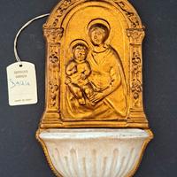 Acquasantiera madonna con bambino color bronzo