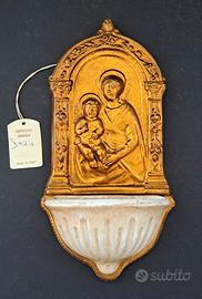 Acquasantiera madonna con bambino color bronzo