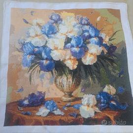 quadro tela ricamata a punto croce  fiori
