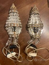 Coppia di applique stile Impero in ottone e vetro