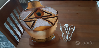 Lampada Vintage in Vetro Artistico e Legno
