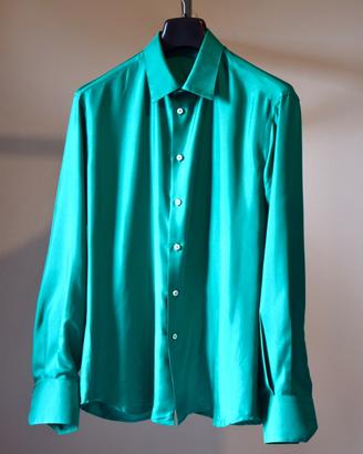 Camicia sartoriale 100% seta smeraldo taglia S