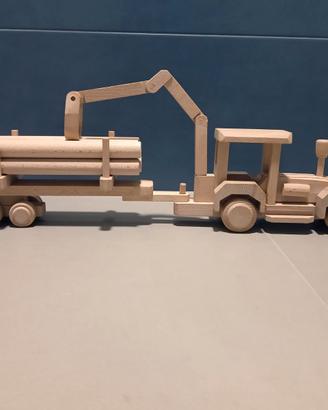Modellino di Trattore in Legno con Rimorchio