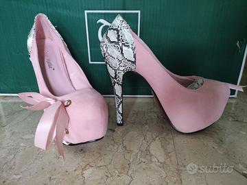 Scarpe tacco rosa e finto pitone 38