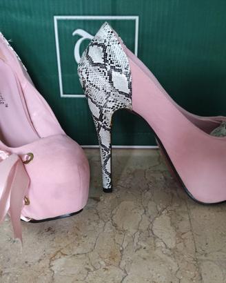 Scarpe tacco rosa e finto pitone 38
