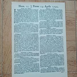 ANNI 1735 / 1745 COPIA 1° PAGINA GAZZETTA DI PARMA