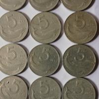  12 monete usate Rep. Italiana  lire 5 anno 1954 