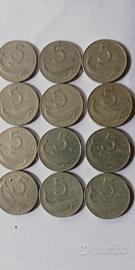  12 monete usate Rep. Italiana  lire 5 anno 1954 