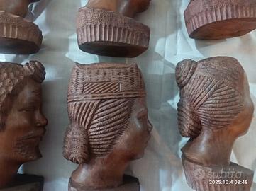 N°6 teste in legno massiccio e intarsiate 