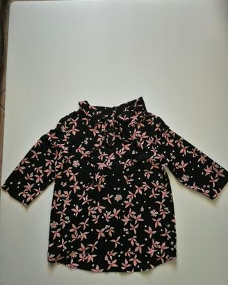 Blusa donna nera fantasia floreale maniche 3/4 