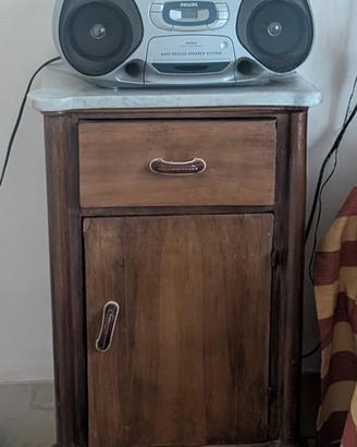 comodino antico  legno massello con marmo vintage 