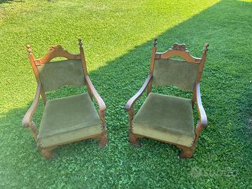 Poltroncine vintage in legno e velluto