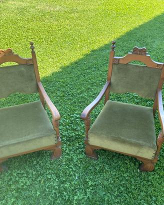Poltroncine vintage in legno e velluto