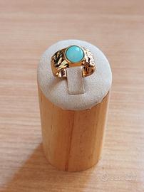Anello Vintage Regolabile con Pietra Azzurra 