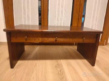 TAVOLINO CON TRE CASSETTI LEGNO MASSELLO NOCE SCUR