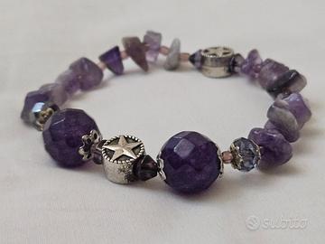 bracciale con pietre di Ametista elastico 