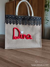 borsa in juta con merletto