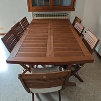 Tavolo giardino legno allungabile + 10 sedie