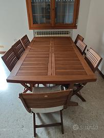 Tavolo giardino legno allungabile + 10 sedie