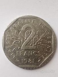Moneta da 2 franchi Republique Francaise del 1981