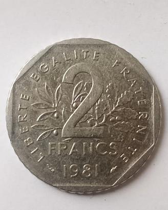 Moneta da 2 franchi Republique Francaise del 1981