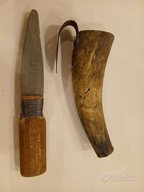 Corno di bue antico con pietra carborundum