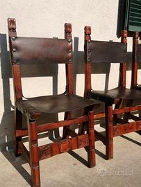blocco di 7 sedie stile spagnolo in cuoio