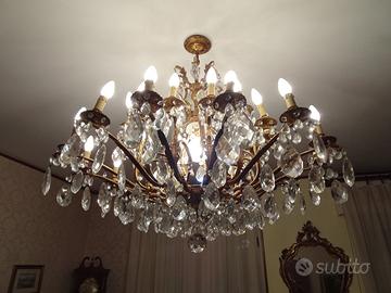 Lampadari in ottone con pendenti cristallo vintage