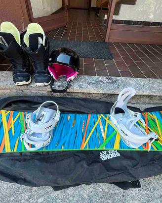 Snowboard Burton 147cm, Scarponi 38, Casco donna M
