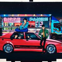 Stampa d'autore dipinto "LUPIN III E ALFA 75 EVO"