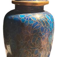 Vaso Cinese con coperchiò fondo Blu, decorato con